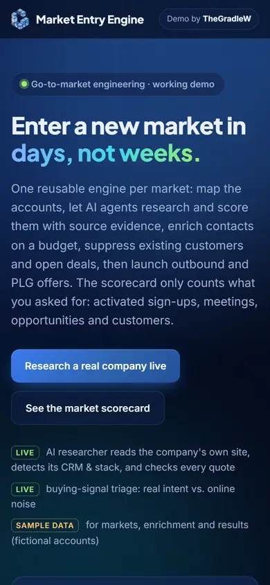 Market Entry Engine on a phone