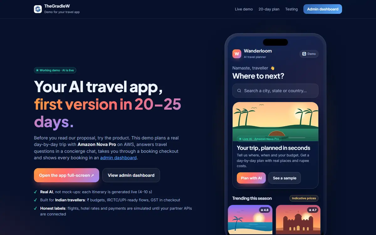 Wanderloom AI Travel on desktop