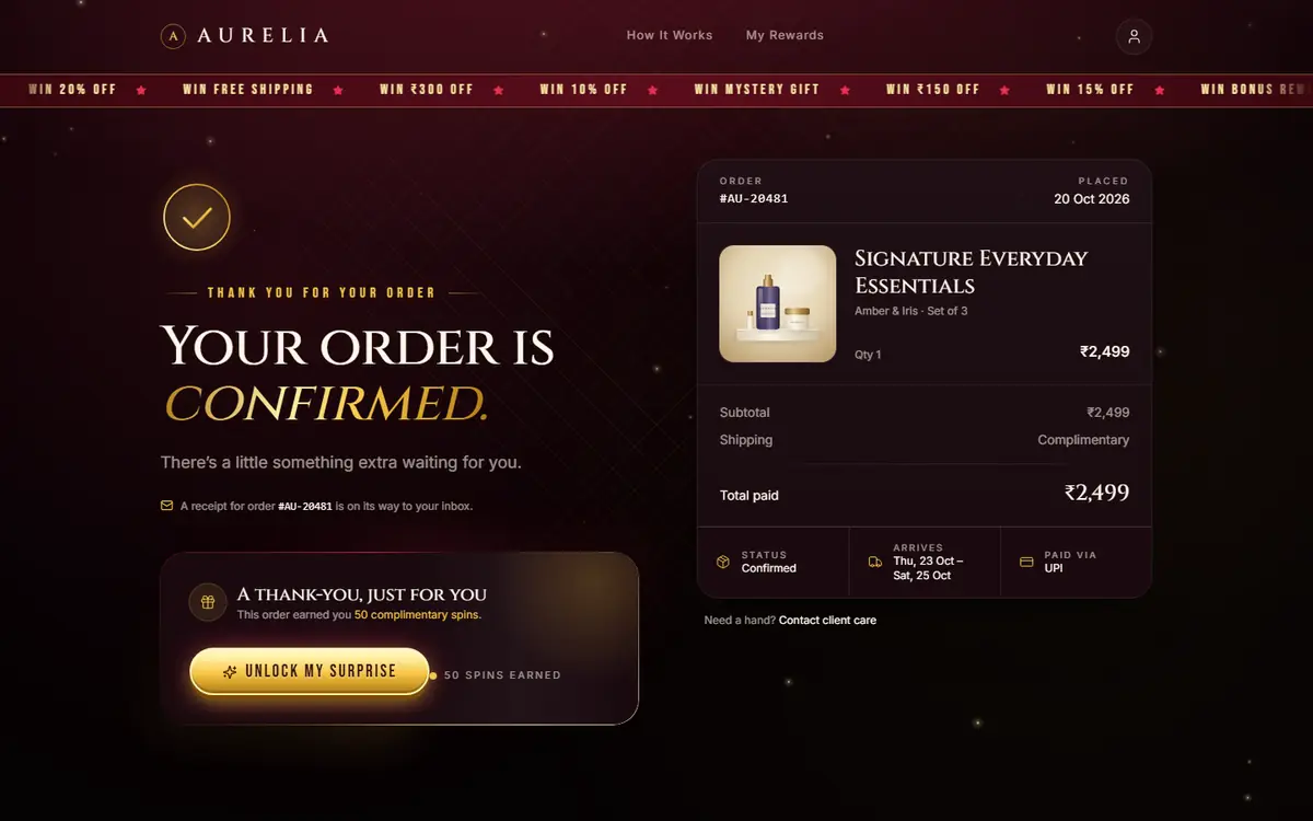 AURELIA Spin & Win on desktop